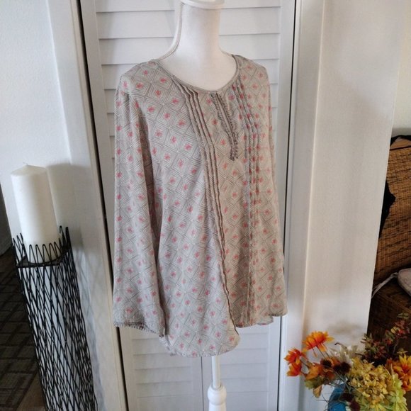 Sigrid Olsen Gray & Pink keyhole pleat long sleeve lightweight tunic blouse Sz M - Picture 3 of 8